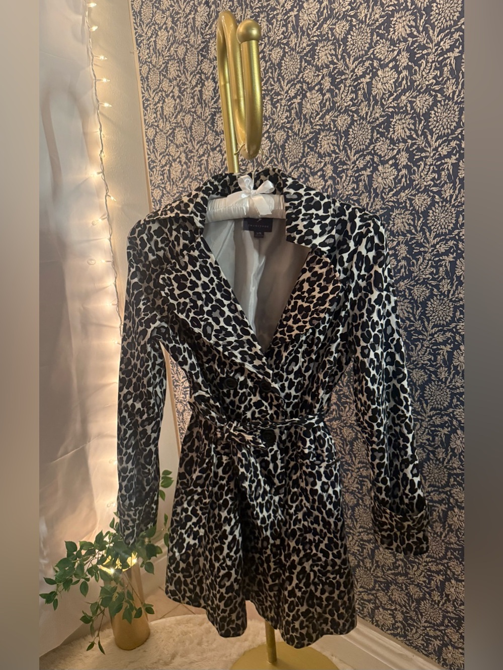 Forever 21 Leopard Print Belted Trench Coat L